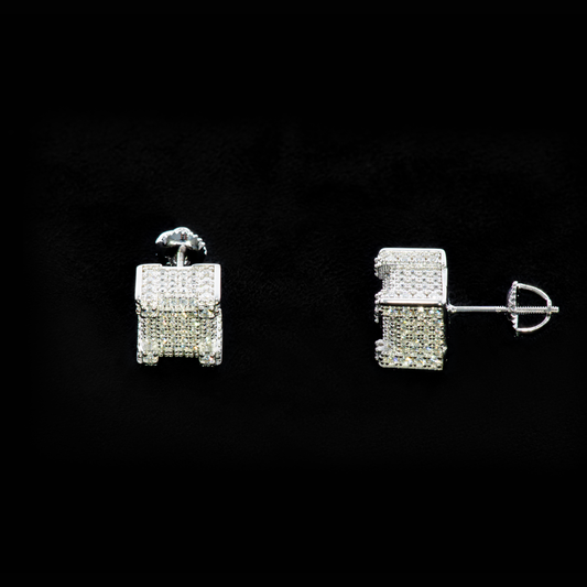 925 Silver Moissanite Square Ear Stud Earring Piercing (EPAD)